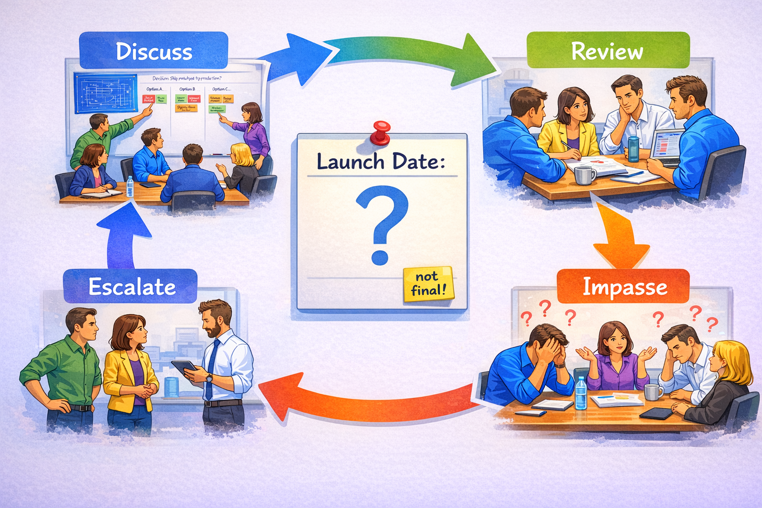 Launch decision reopens repeatedly because no decision owner is named