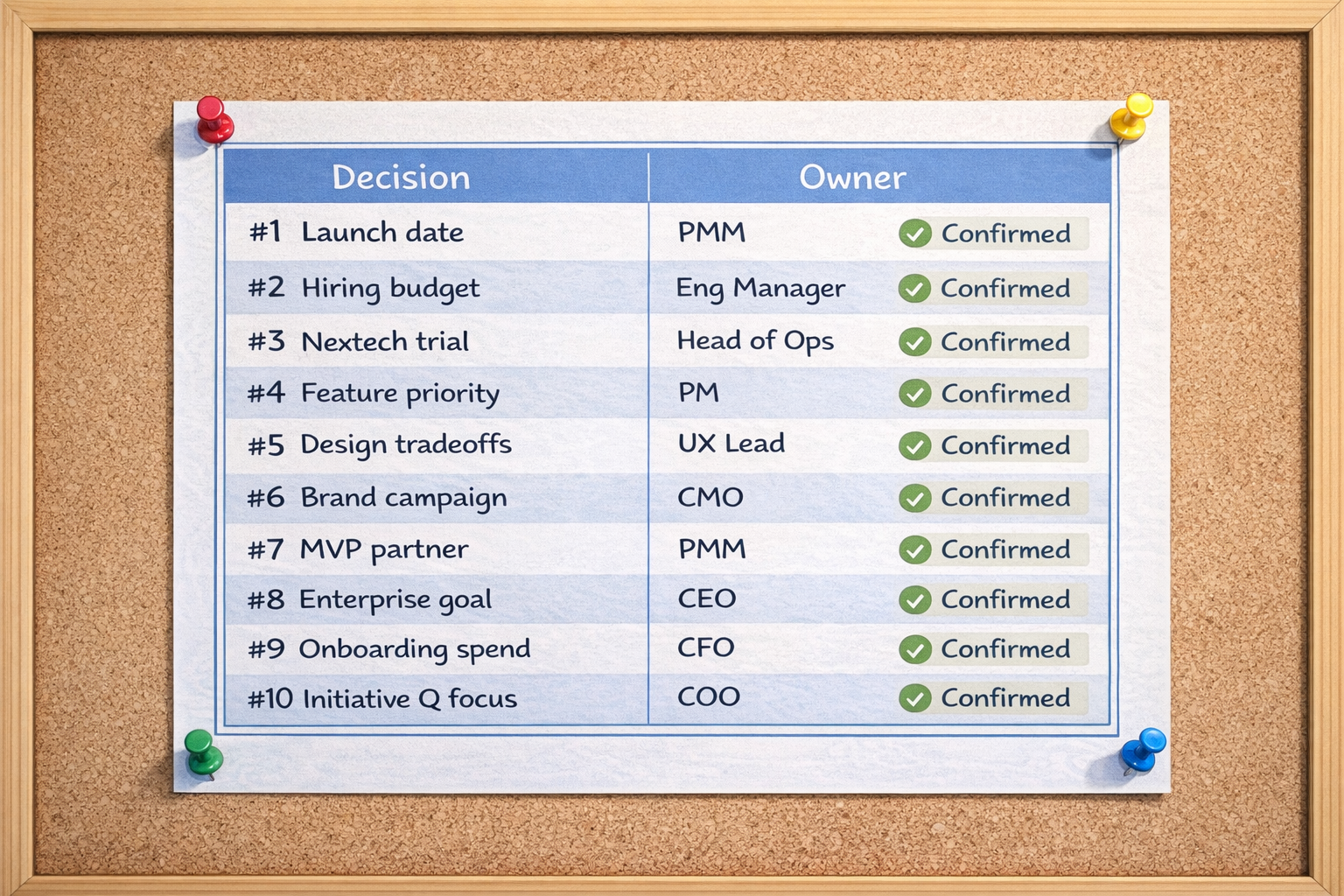 Day Two: assign one accountable owner to each recurring decision